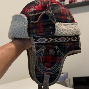 True Religion Red and Blue Plaid Winter hat